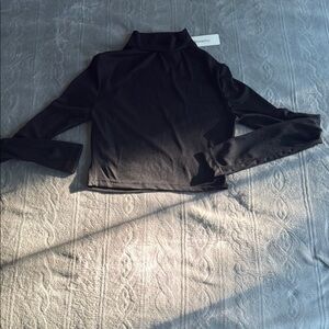Black Fitted Long Sleeve Mandarin Collar Tee Open Back